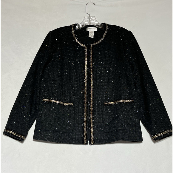 Drapers & Damons Tweed Blazer Jacket Womens Large Petite Black Sparkle Metallic - Picture 1 of 13